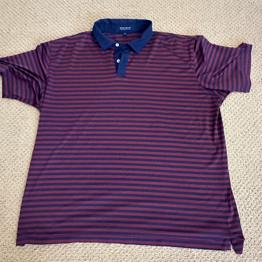 Peter Millar Crown Crafted XXL Performance Jersey Polo. Maroon with navy stripe